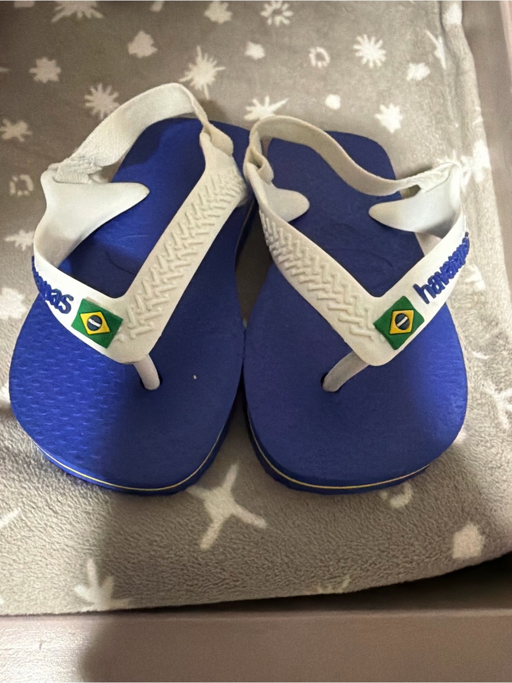 Havaianas Kids Blue & White Flip Flop Sandals with Brazil Flag Accent